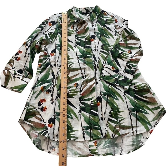 NEW Boho Chic 100% Linen Palm/Floral Print Collared 3/4 Sleeves Tunic Top. Sz. S - Picture 11 of 14